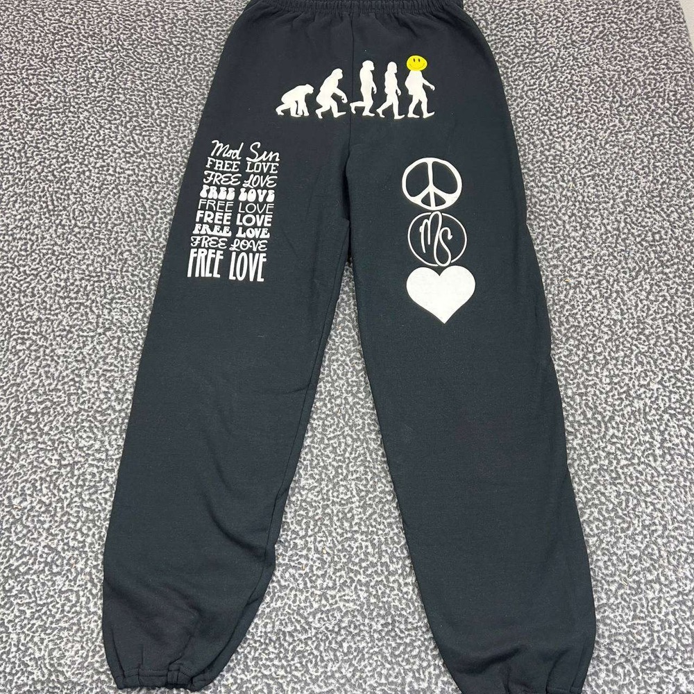 Vintage Free Love Jogger Pants Men Large Black Evolution Gildan Outdoor‎ 29x32